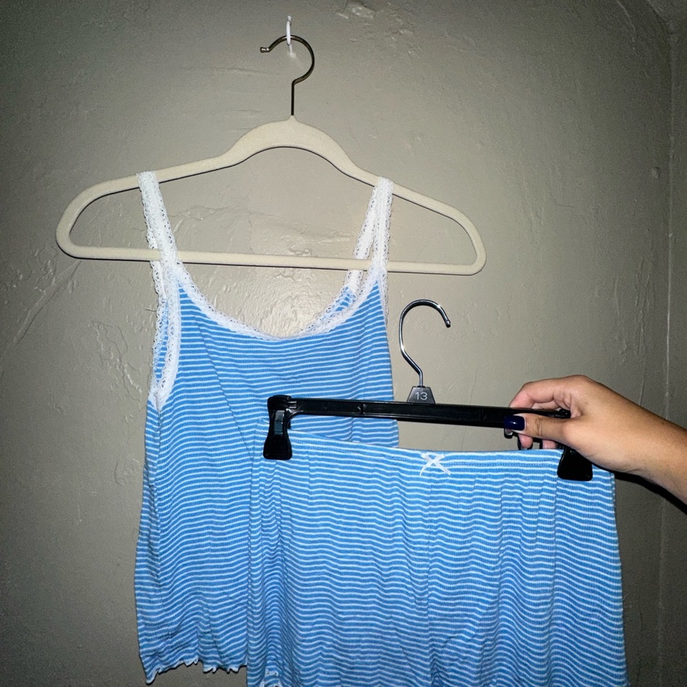 Blue Striped Women's Top and Shorts